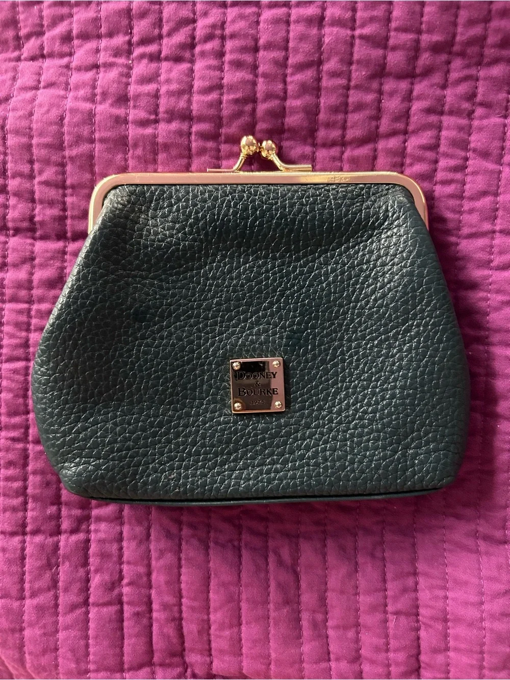 Dooney & Bourke Teal Leather Kiss-Lock Coin Purse